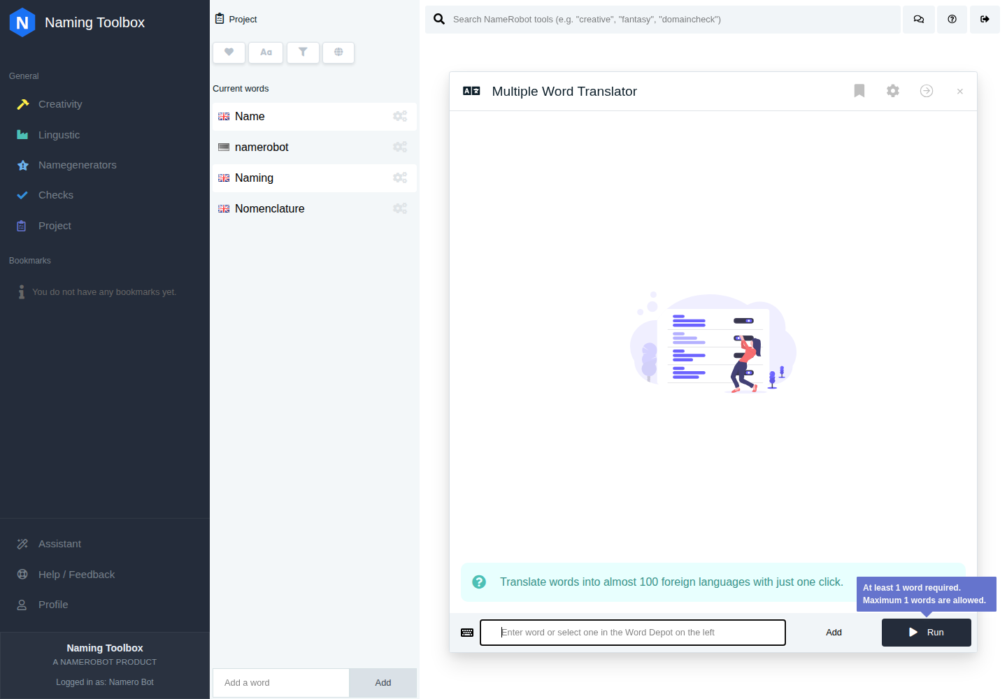 Multiple Word Translator screenshot Multiple Word Translator in Naming Toolbox