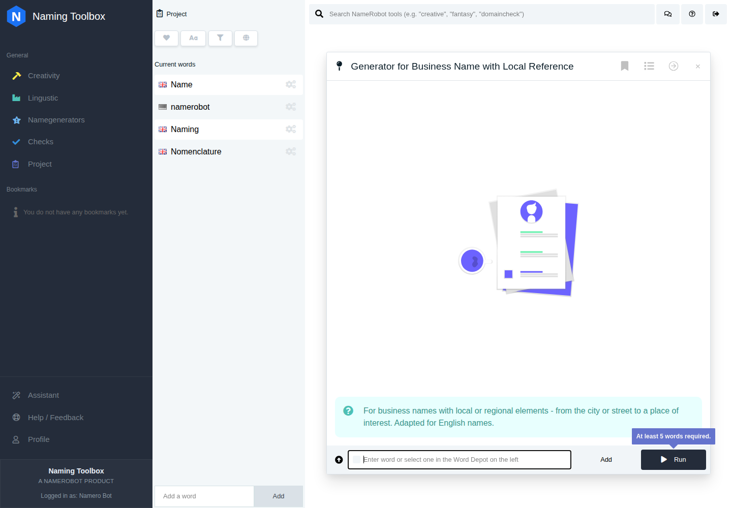 Generator for Business Name with Local Reference in Naming Toolbox