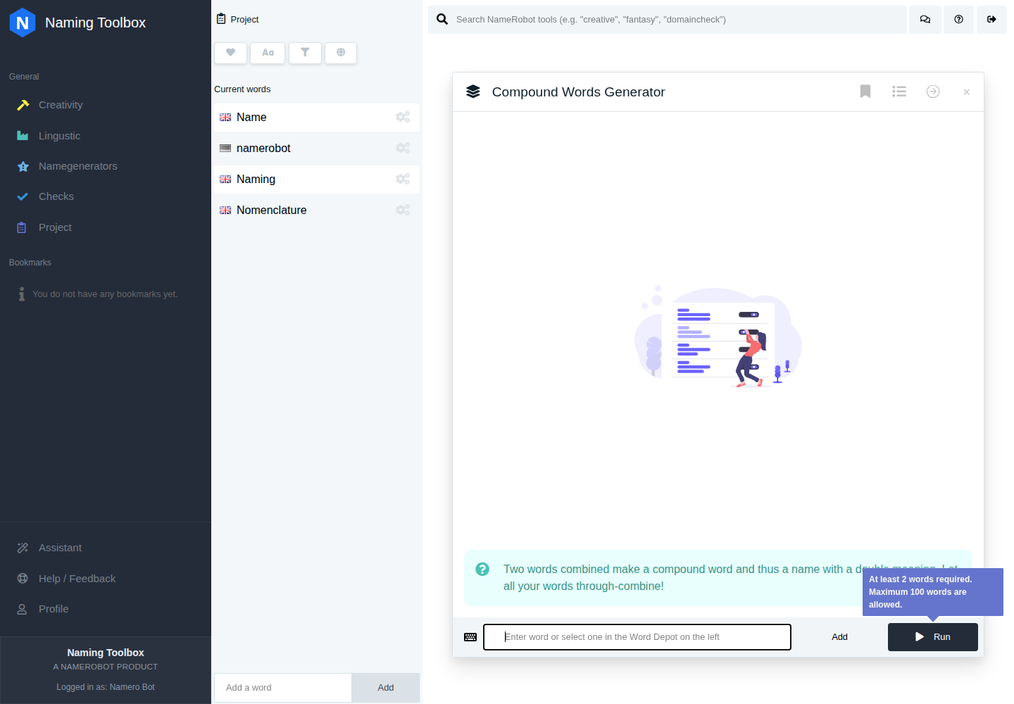 Compound Words Generator in Naming Toolbox