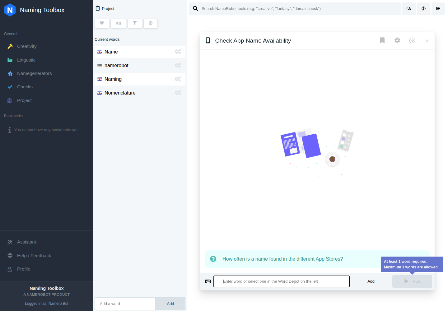 App Name Check in Naming Toolbox