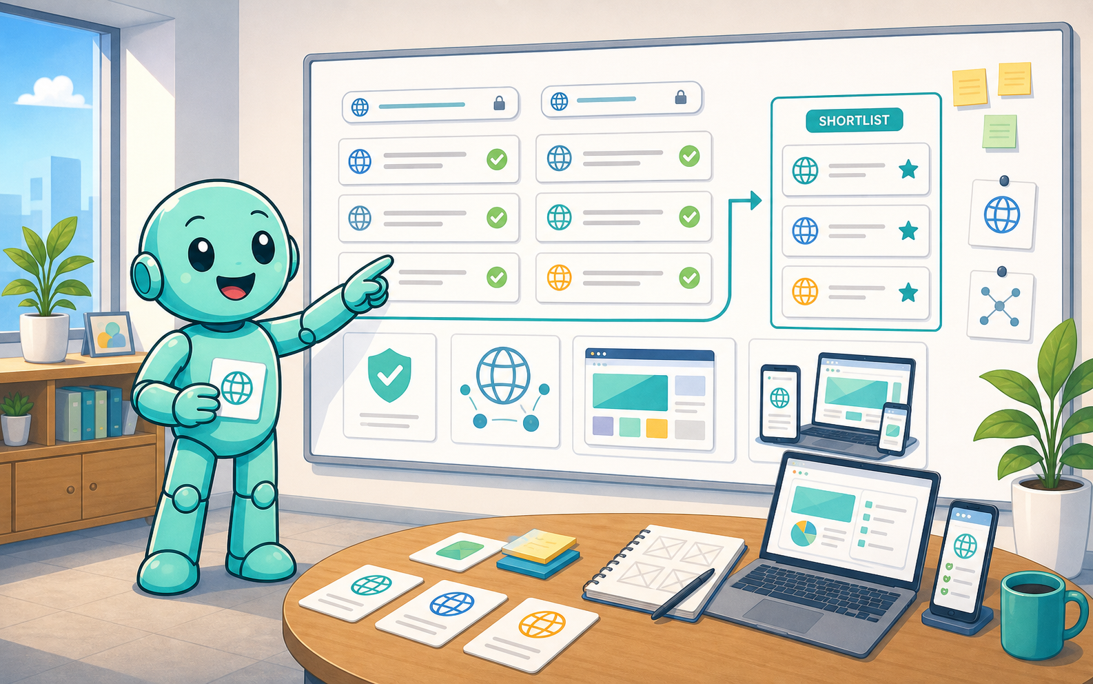 Namero organizing domain name candidates on a web strategy board